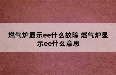 燃气炉显示ee什么故障 燃气炉显示ee什么意思